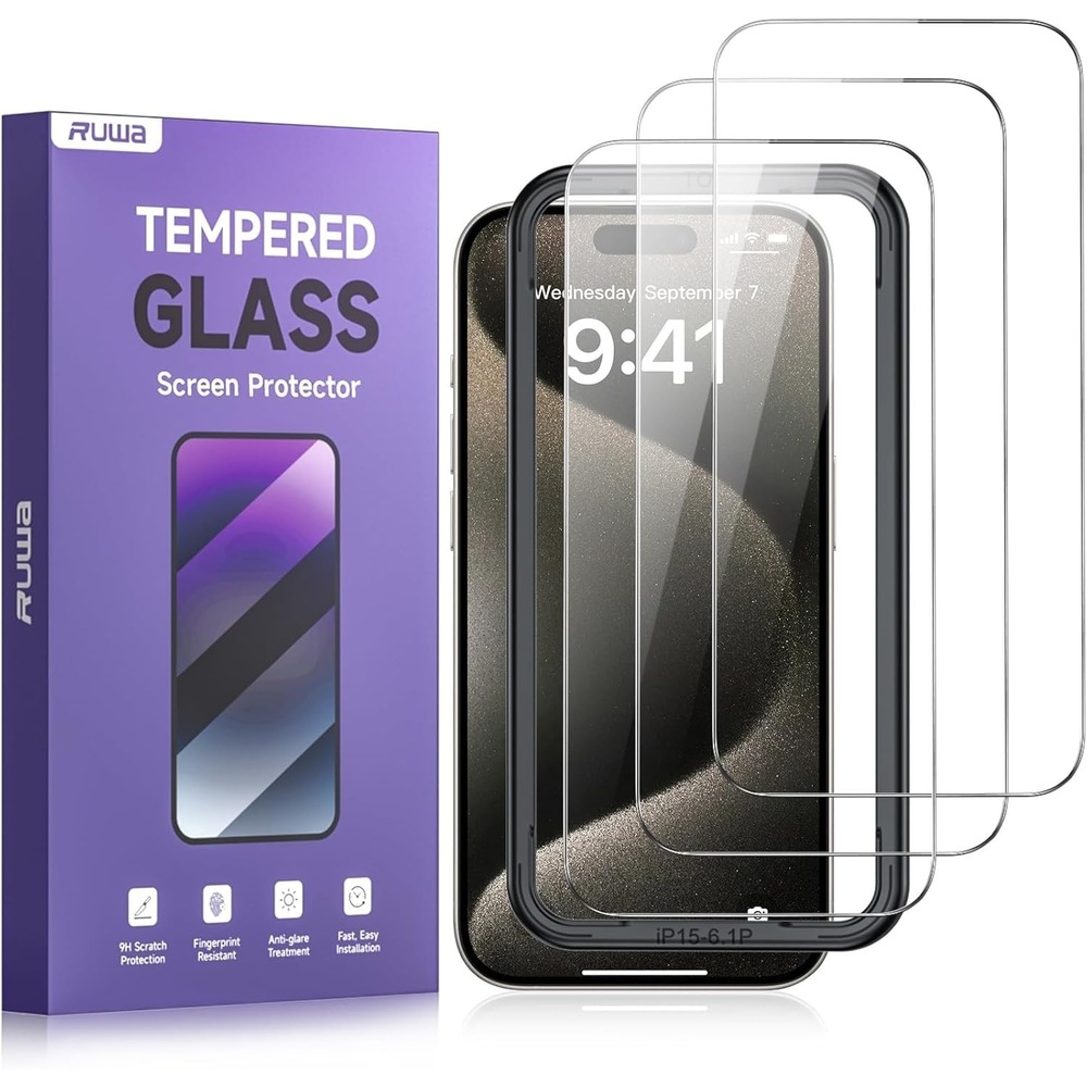 RUWA iPhone 15 Pro Tempered Glass Screen Protector 9H 6.1 Inch Clear 2023